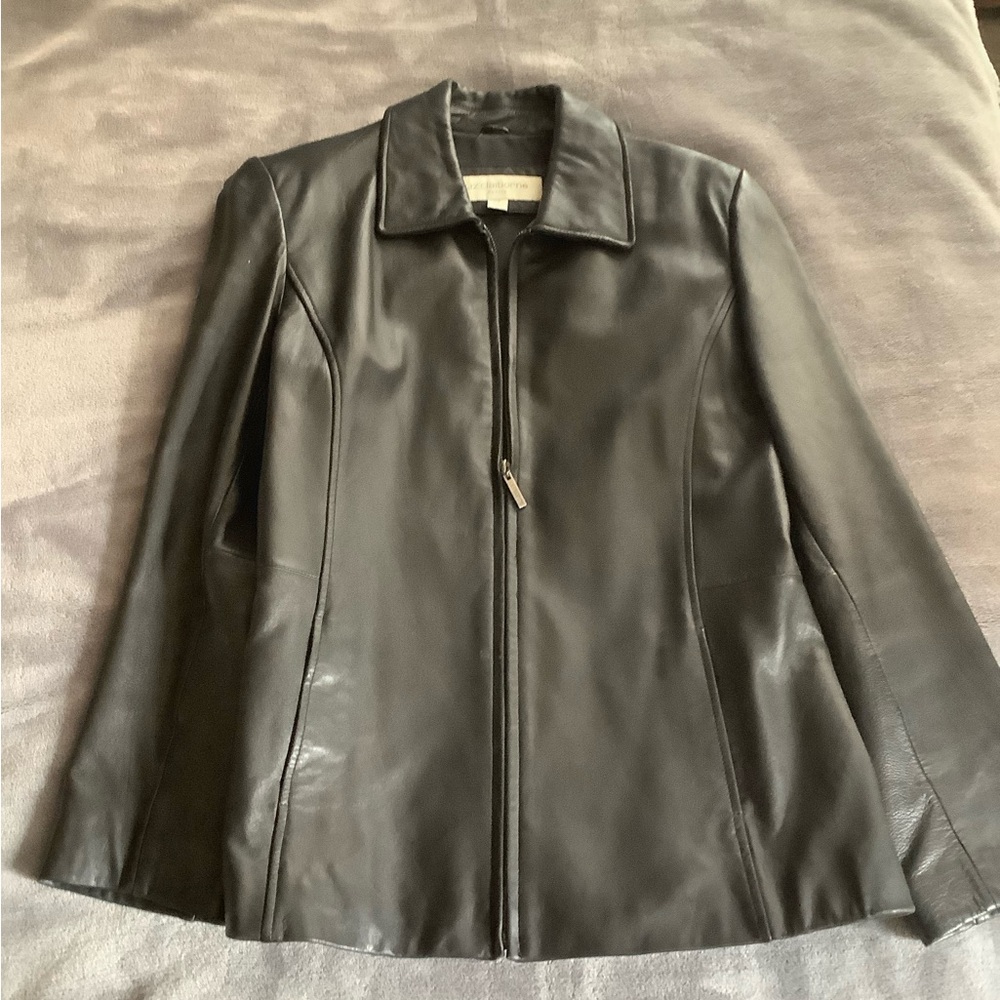 Liz Claiborne Black Leather Jacket Classic Style